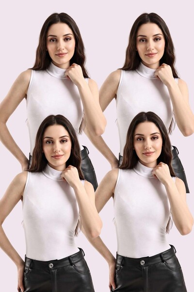 Trend Sizde Women's White 4-Piece Half Turtleneck Basic Bodysuit