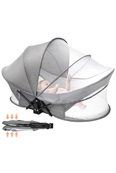 LATAFAH سرير سفر محمول قابل للطي للرضع مع شبكة ضد البعوض ومظلة