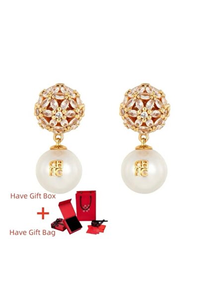 Ch Women's Fashionable Pearl Stud Earring Gold Color Plated Imitation Pearl E...