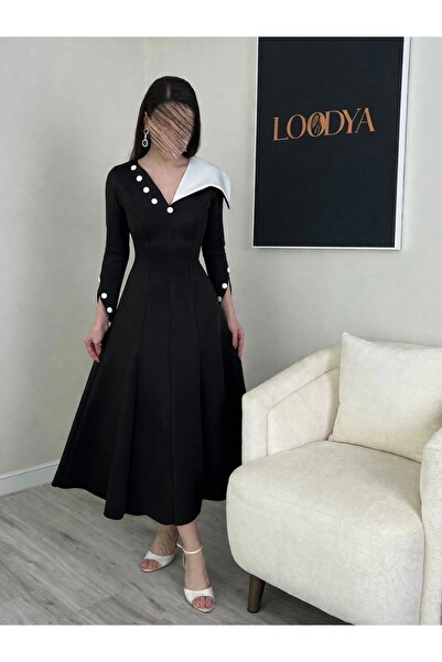 LOODYA Luxury Dress Black Plum and White Embellishment