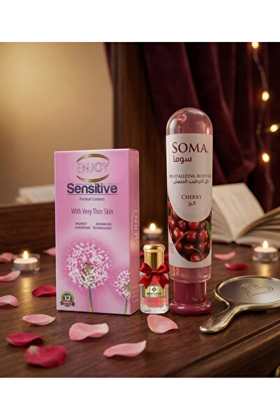Soma واقي ذكري 12 قطعة مع جل الترطيب المنعش نكهة الكرز للرجل 120مل