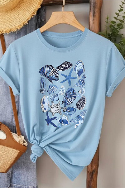 l'eivor Tricou de damă din bumbac cu imprimeu scoici și stele de mare