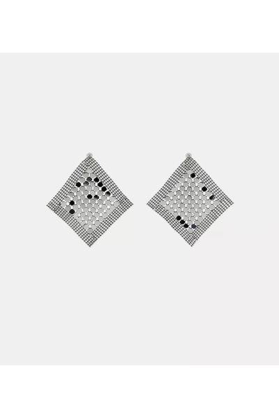stravis Big Square Silver Color Mesh Earrings
