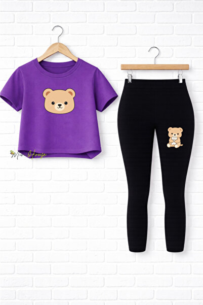 MiniHouse Комплект с щампа на мече: тениска и клин