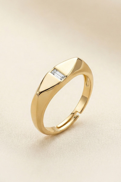 AURRARİ خاتم ذهبي رفيع قابل للتعديل مرصع بأحجار باجيت