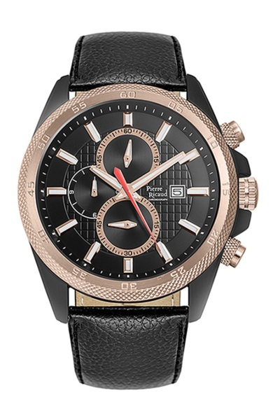Pierre Ricaud Pierre Ricaud watch, chronograph, black stainless steel case wi...