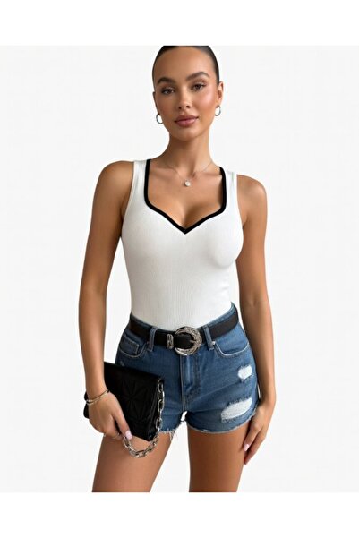 DRESSIFY WOMEN’S FASHION Bluză de damă albă cu decolteu în formă de inimă și ...