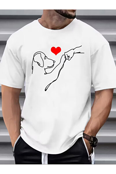 LİNA06 Men's Dog Love Pattern Round Neck Short Sleeve T-Shirt, Summer Casual ...