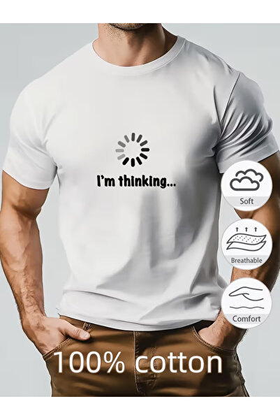 LİNA06 Men'S Summer Casual Short-Sleeve Round Neck T-Shirt with a Graphic Design