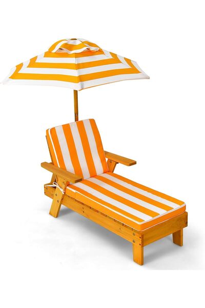 COSTWAY Kids Sun Lounger with Umbrella and Cushion