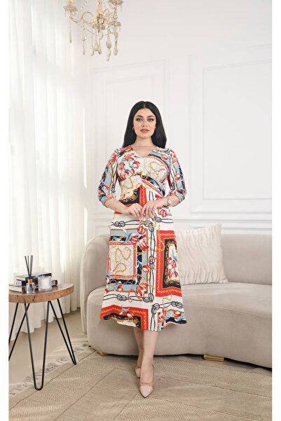 Stylish Fashion فستان من ستايلش فاشن تركي ميدي بألوان متناغمة بقصة ناعمة.