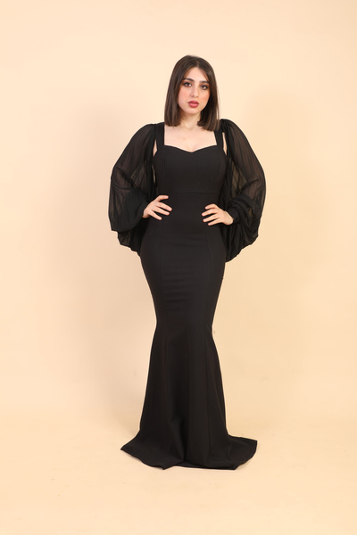 Stylish Fashion فستان من ستايلش فاشن تركي ضيق راقي باللون الاسود بأكمام واسعة...