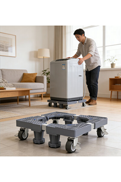 Fikpoo Movable Washing Machine Base Stand, Adjustable Fridge Stand with 4 Loc...