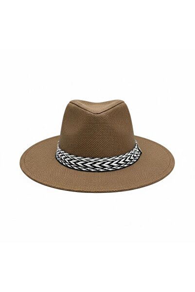 GİYU SHOP Unisex Şerit Detaylı Hasır Fötr