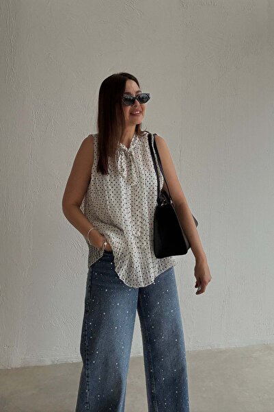 ELVAN TOLON Ecru Polka Dot Sleeveless Blouse
