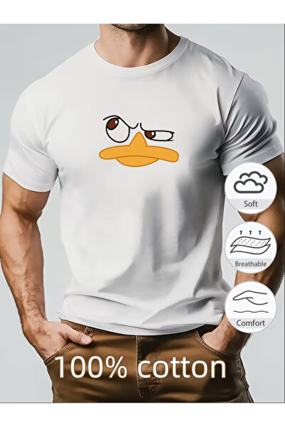 LİNA06 Men's Funny Duck Face Graphic T-Shirt - Soft Breathable Summer Tee, Li...