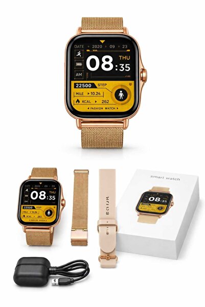 OEM Smart watch with metal bracelet elegant rose gold, full touch screen