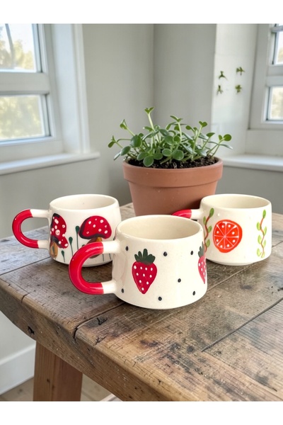 Artistic Quality Decorative Fruit - Plant Decorated Tea and Coffee Cup Set - ...
