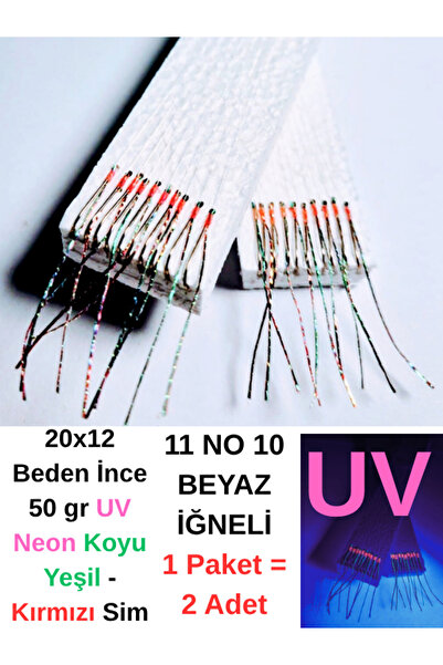 Genel Markalar İstavrit Çapari 20x12 Beden İnce 50gr Uv Neon Koyu Yeşil-Kırmı...