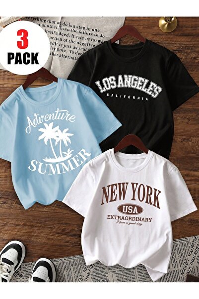 SVART WEAR Set de 3 tricouri cu mânecă scurtă, cu decolteu rotund, 100% bumba...