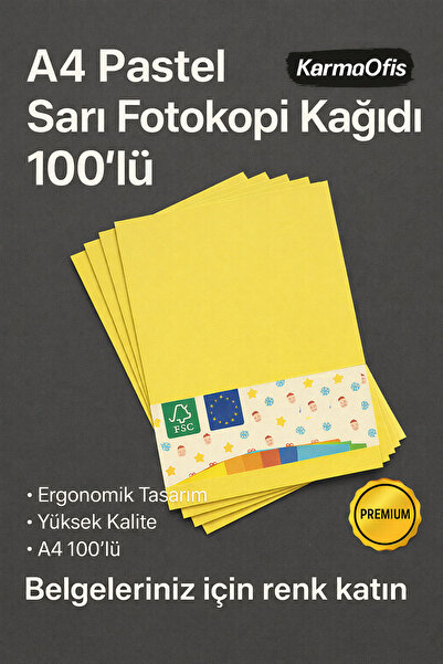 KarmaOfis A4 Pastel Sarı Fotokopi Kağıdı 100’lü | Renkli Yazıcı Kağıdı |