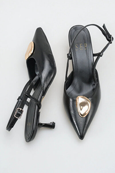 sermoda Women's Heeled Shoes - 5 cm Thin Heel Pointed Toe Open Back Stiletto ...