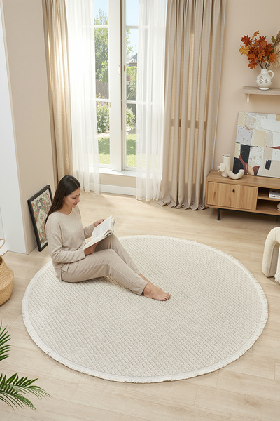 CASERA HOME Gloria Yuvarlak Halı Kaymaz Taban Salon Antre Koridor Halısı Kesm...
