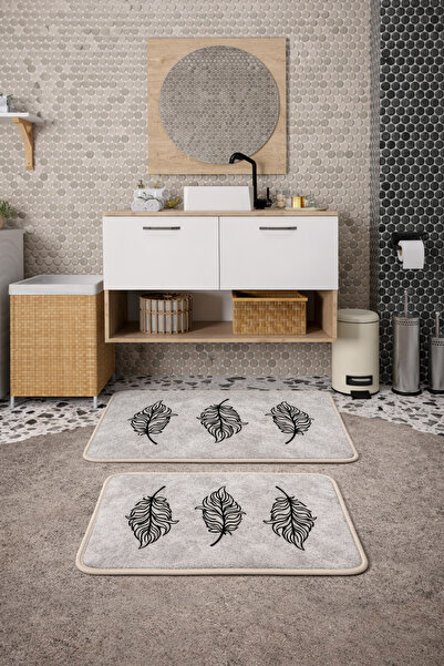 HubRom Комплект от 2 неплъзгащи се килимчета за баня Три листа, 100×60 см – 6...