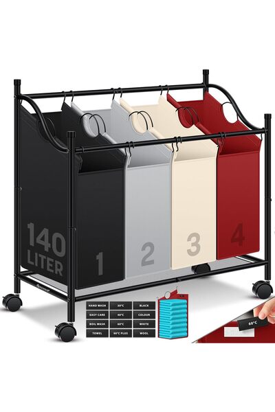KESSER Coș de rufe cu 4 saci detașabili din material textil
