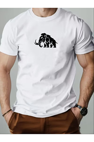 LİNA06 Men's Short Mammoth Elephant Graphic T-Shirt - Summer Casual Round Nec...
