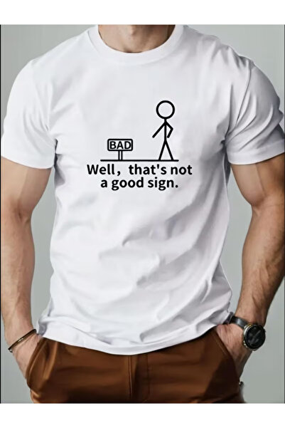 LİNA06 Men's Stick Figure Pattern Summer Casual Crew Neck Short Sleeve T-Shirt