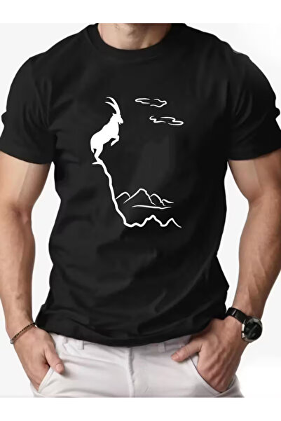 LİNA06 Men's Old Goat English Pattern Summer Casual Round Neck Short T-Shirt