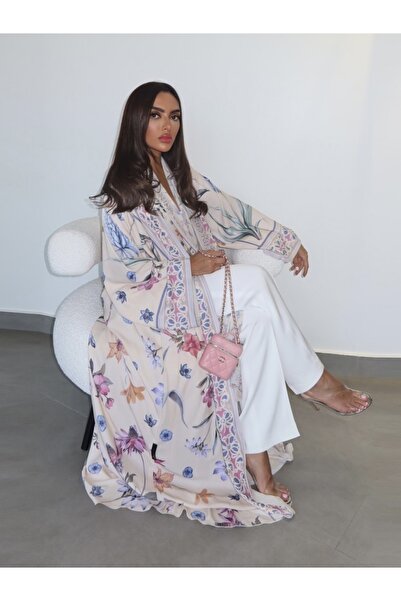 Noon Noora Floral Print Front-opening Abaya Two-piece Set Including Headscarf