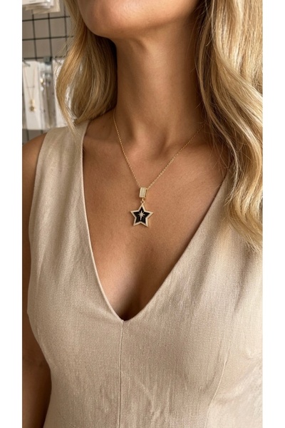 İNN JEWELLERY 316 L Steel Necklace, Anti-Tarnish, Anti-Allergic, Star Figured...