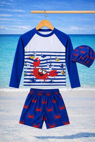 CHİCKİDSWEAR Σετ μαγιό για αγόρια 3 τεμαχίων με στάμπα και μακριά μανίκια