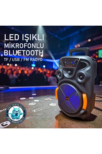 UpWay LED Işıklı Mikrofonlu Şarjlı Bluetooth Hoparlör – 10W TF USB AUX TWS 8 İnç Bass Woofer
