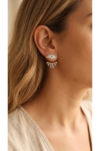 İNN JEWELLERY Gold Vintage Vip Earrings with Steel Eye Figure