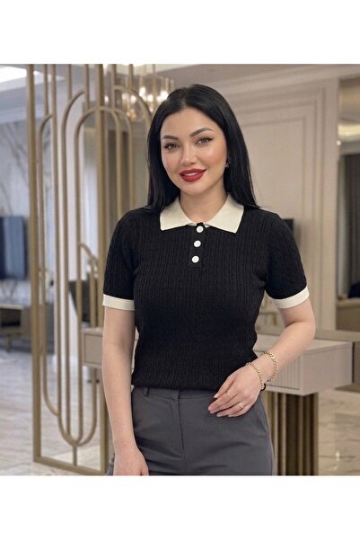 ABBA Μπλουζάκι με γιακά πόλο, μαλακή υφή, πλεκτό με σχέδιο, πλεκτό τοπ T-shirt