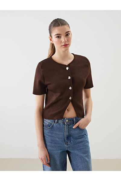 LC Waikiki Xside Brown V-Neck Women's Knitwear Cardigan