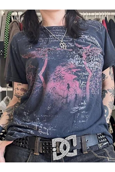 Chirkef Unisex Anthracite Regular Fit 100% Cotton Pre-Printed Crew Neck Stree...