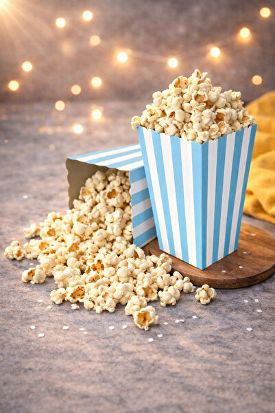 Baloncu Dede Mavi Çizgili Popcorn Kutusu 8x11,5 cm 8 Adet Patlamış Mısır Kutu...