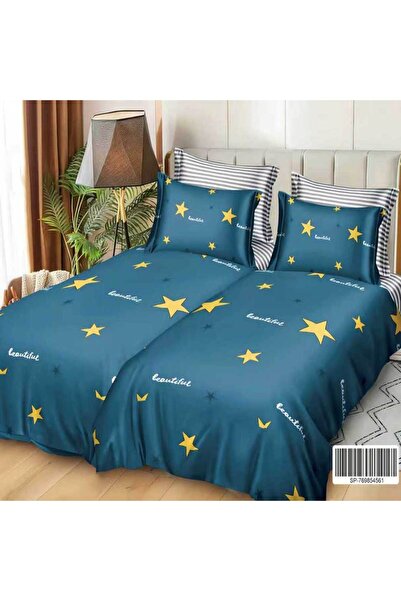 Patul Satin Cotton Linen with 2 Sides, Double Bed, Sulphur, 7 Pieces