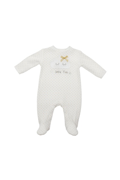 Bambimici -Print Polka Dot Long Sleeve Bosy Suit - White & Baby Pink