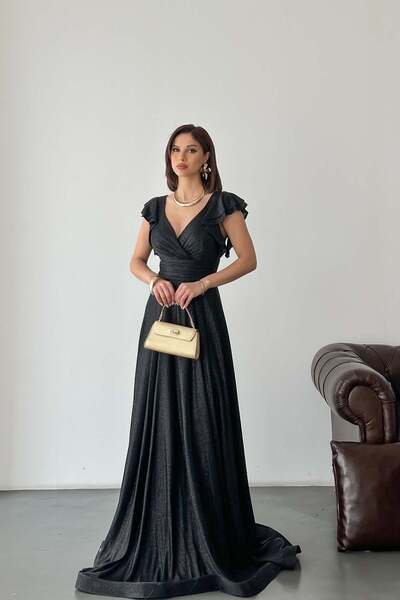 MyLoore Γυναικείο Μαύρο Φόρεμα Μάξι με Λάμψη – Βραδινό Φόρεμα για Ειδικές Περ...