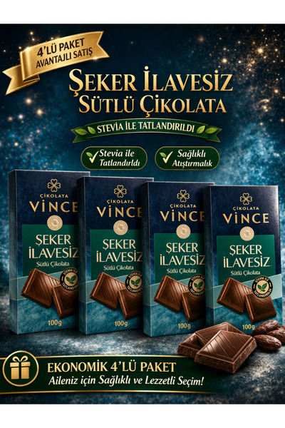 Russet 4 Adet Şeker İlavesiz Sütlü Çikolata 100 g Stevia Tatlandırıcılı Şeker...