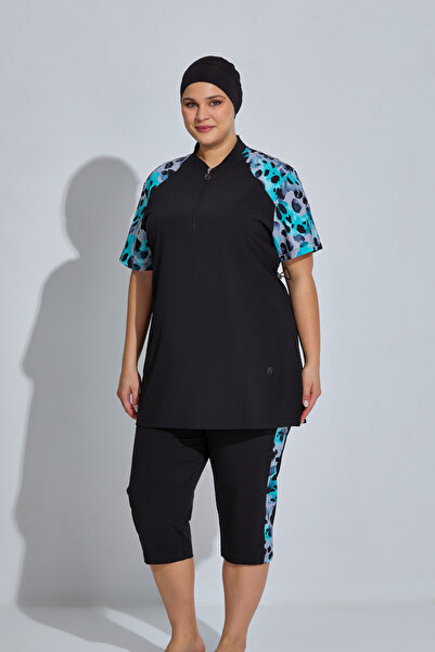 İYİBU Costum de baie semi-acoperit mărime mare 3XL-6XL cu mâneci scurte Set d...