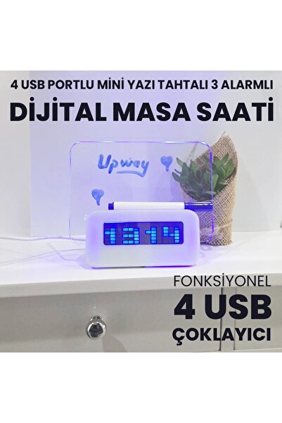 UpWay 4 Adet USB Çoklayıcı Not Panelli Dijital Masa Saati – 3 Alarm Sıcaklık Takvim Doğum Günü