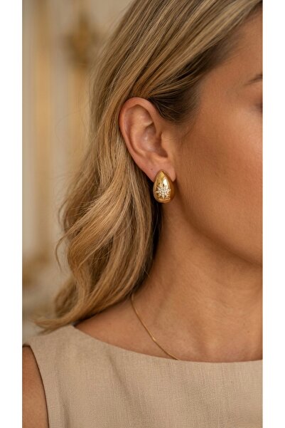 İNN JEWELLERY Gold Vintage Earrings with Steel Droplet Figures