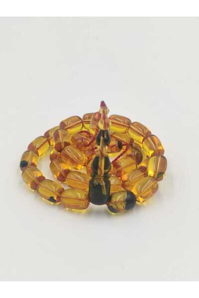 ALTUNTAŞ Master Crafted Yellow & Black Fire Carnelian Praying Beads 8 * 12 mm...