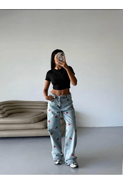 yesmoda Y2K Cherry Cool Wide Leg Jeans